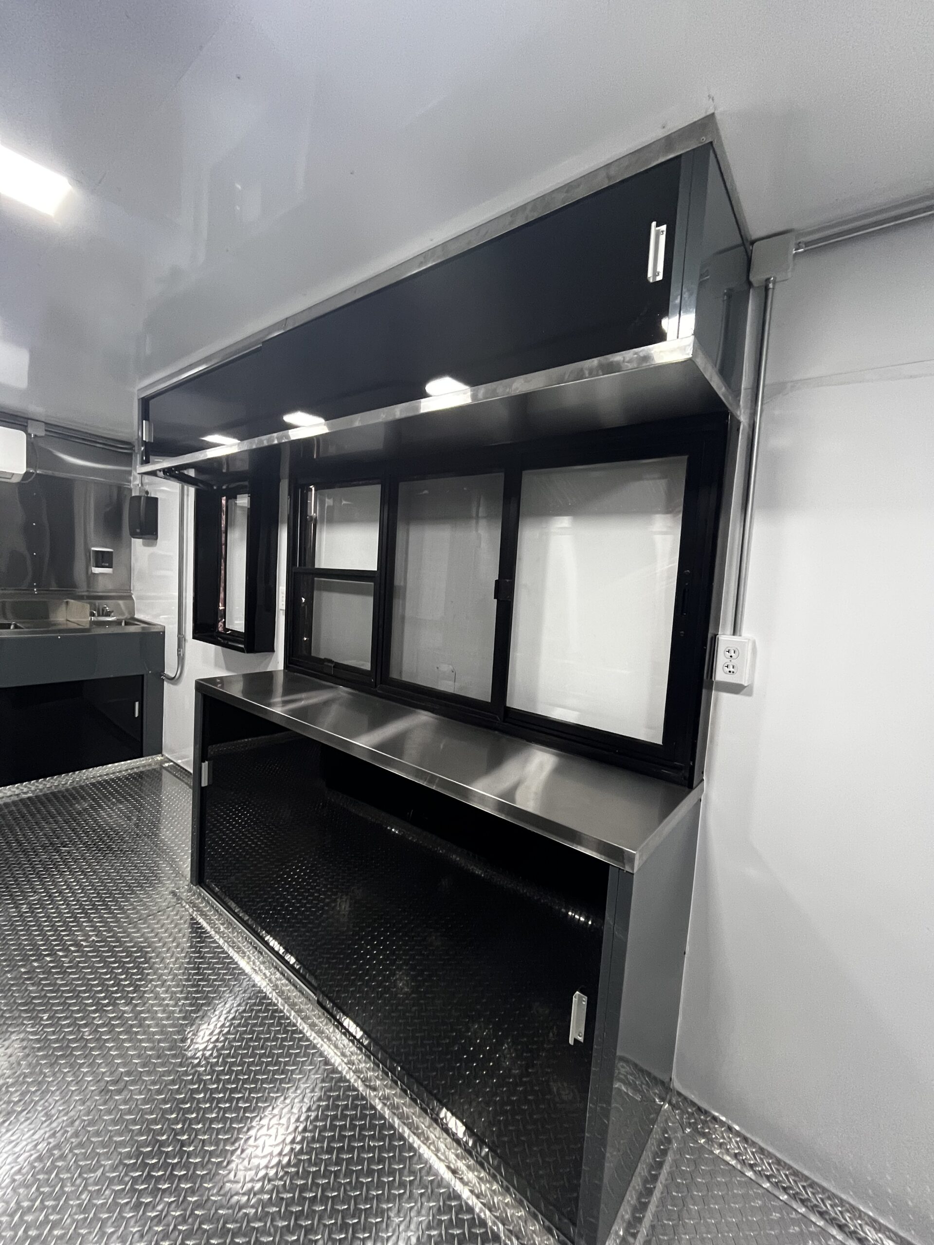 Service window and custom cabinets