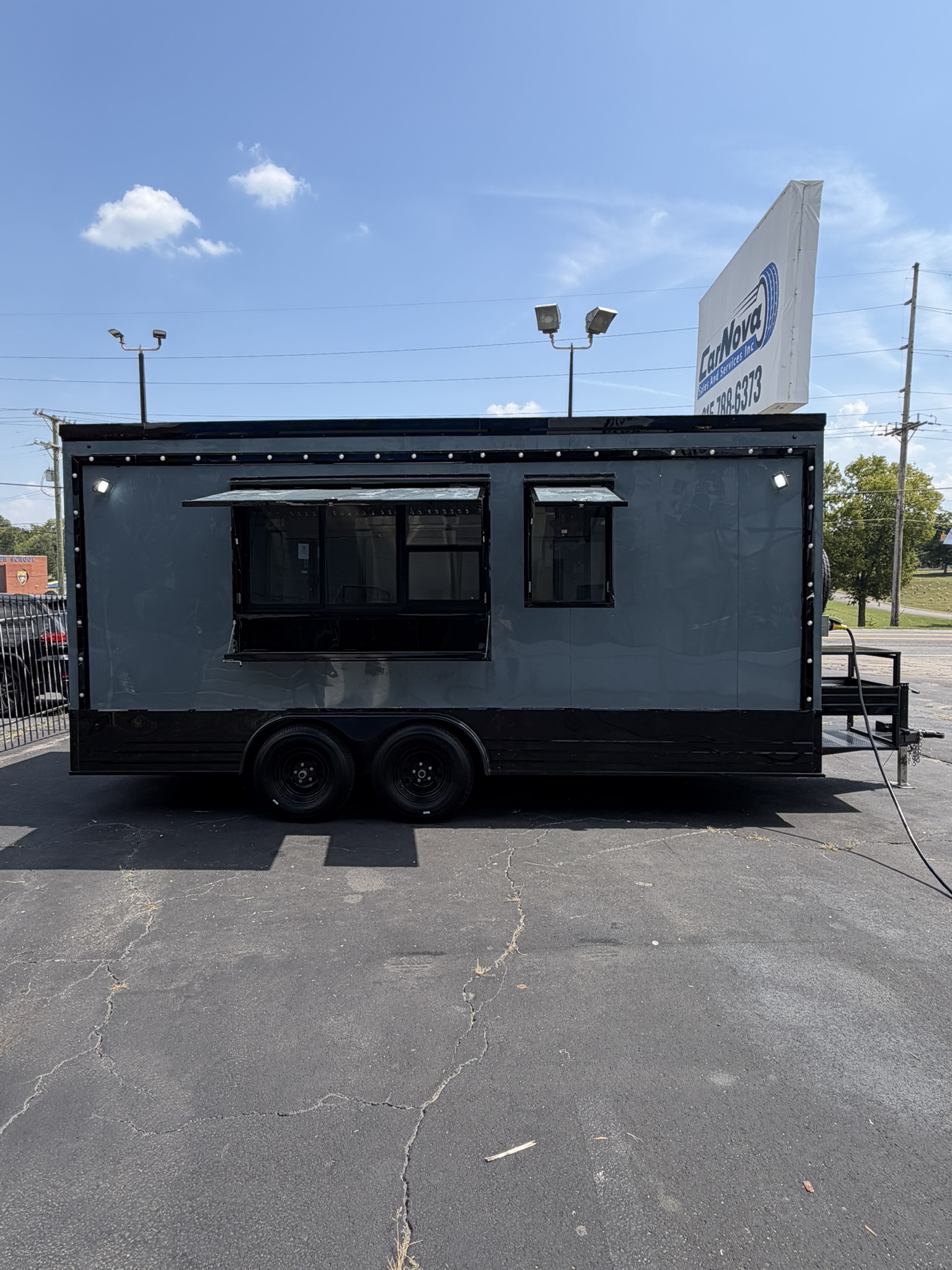 Built Ready gray custom food trailer exterior