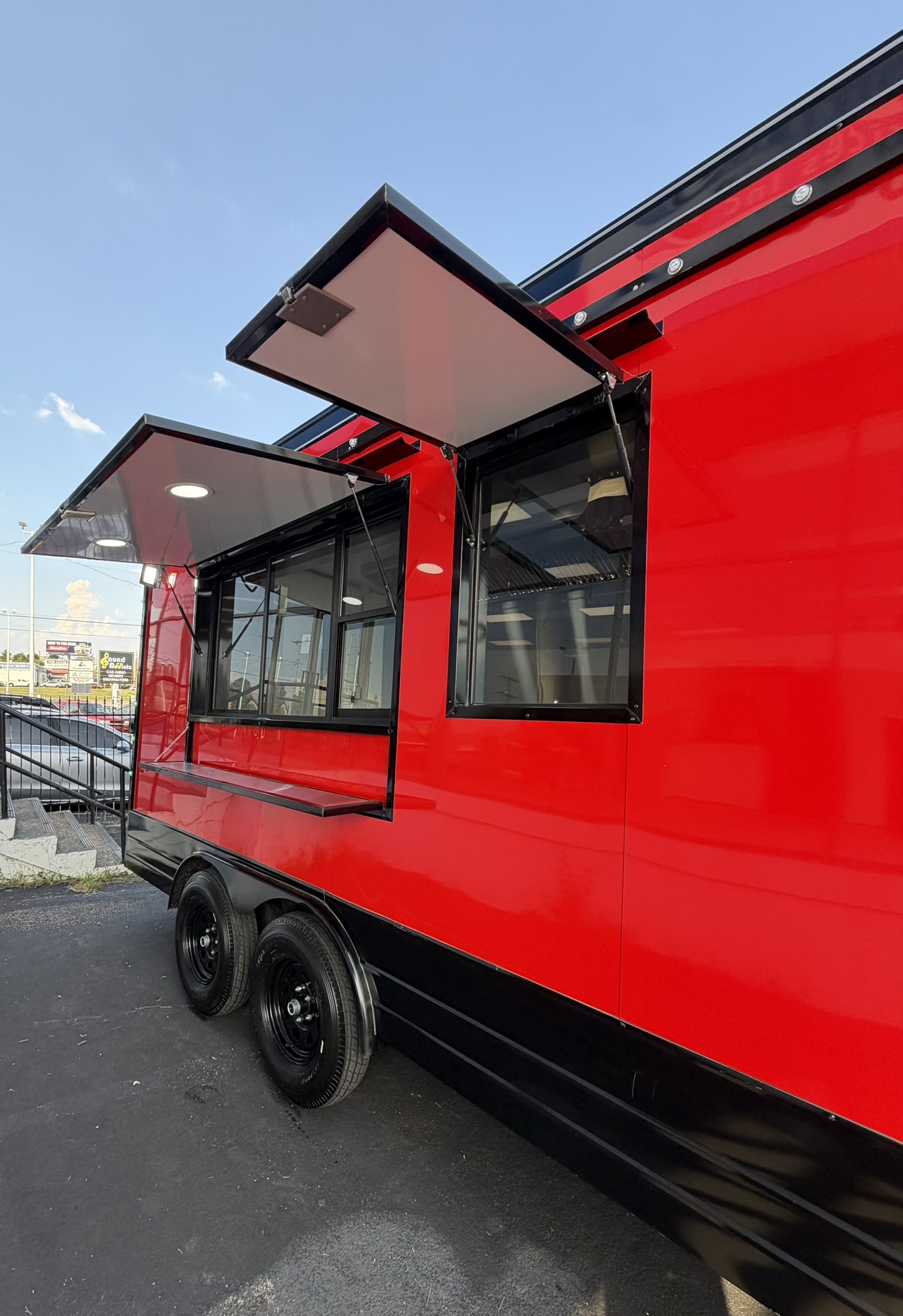 Built Pro red custom food trailer exterior